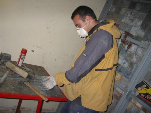 Lead cutting on a construction site.